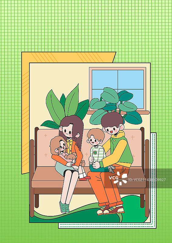 一家人坐在沙发上的全家福图片素材