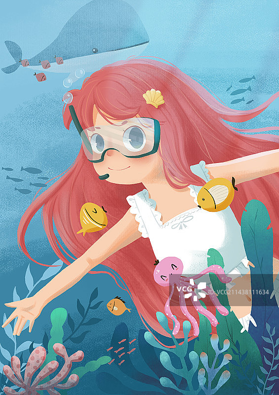 潜水的女孩图片素材