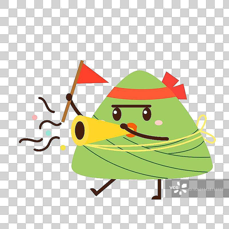 卡通拟人粽子吹喇叭加油矢量插画元素图片素材