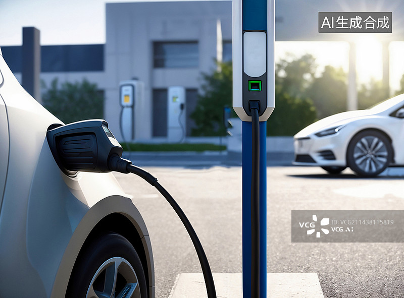 【AI数字艺术】新能源概念车充电场景图片素材