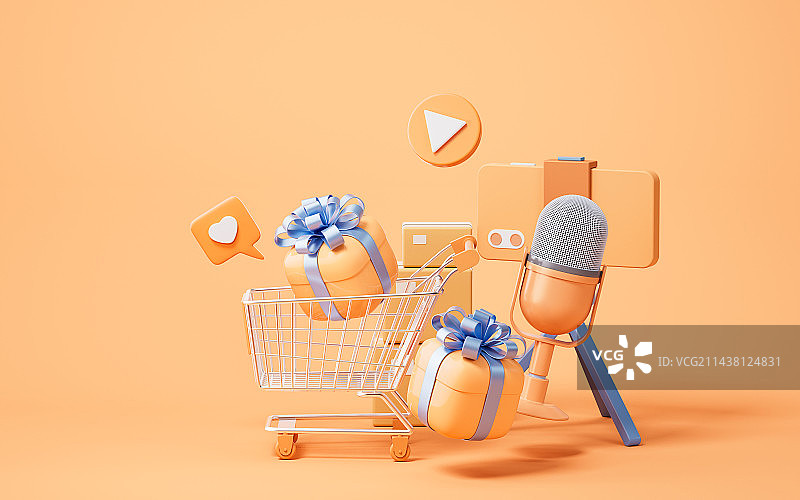 网络直播与礼物3D渲染图片素材