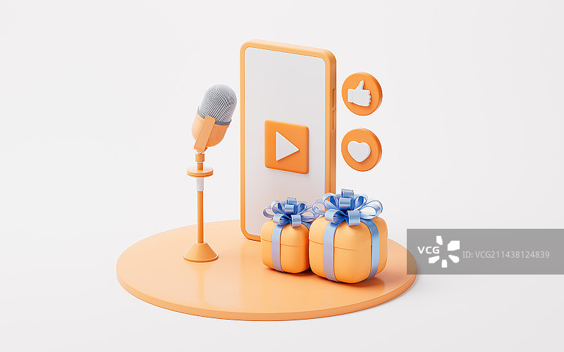 网络直播与礼物3D渲染图片素材