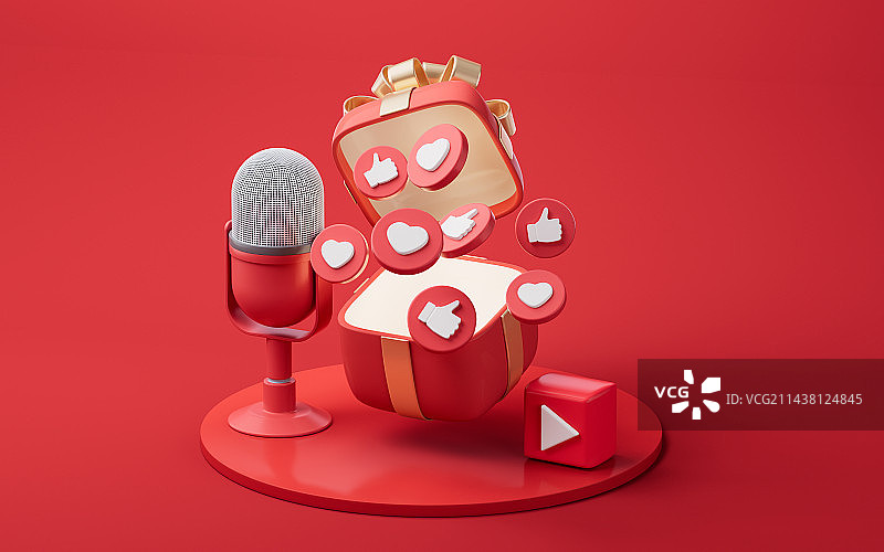网络直播与礼物3D渲染图片素材