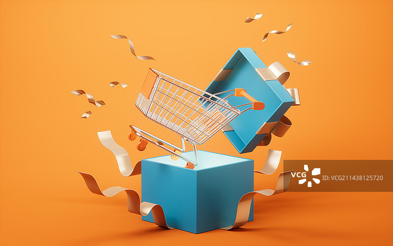 购物车与礼盒3D渲染图片素材