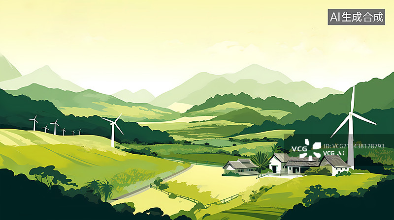 【AI数字艺术】风能能源插画图片素材