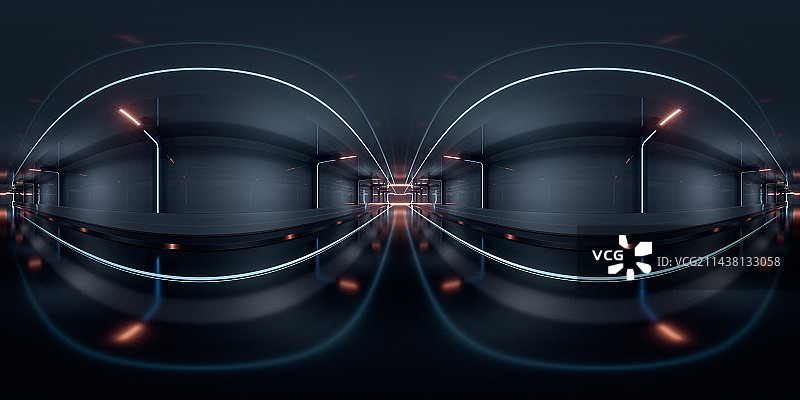 黑暗未来感隧道360度VR全景图3D渲染图片素材