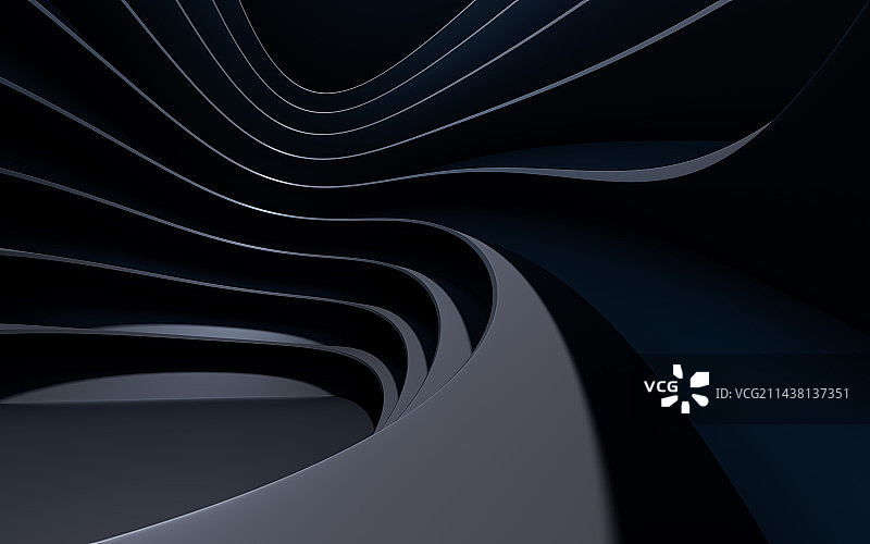 黑色曲面线条空间3D渲染图片素材