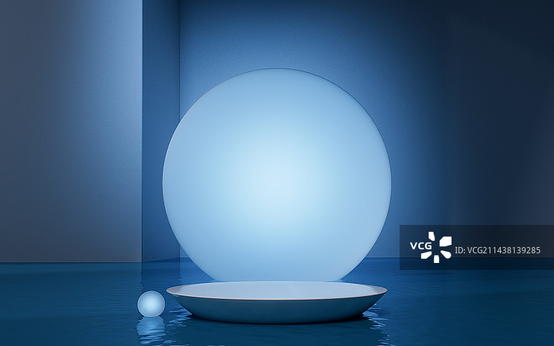 室内水面与几何体3D渲染图片素材