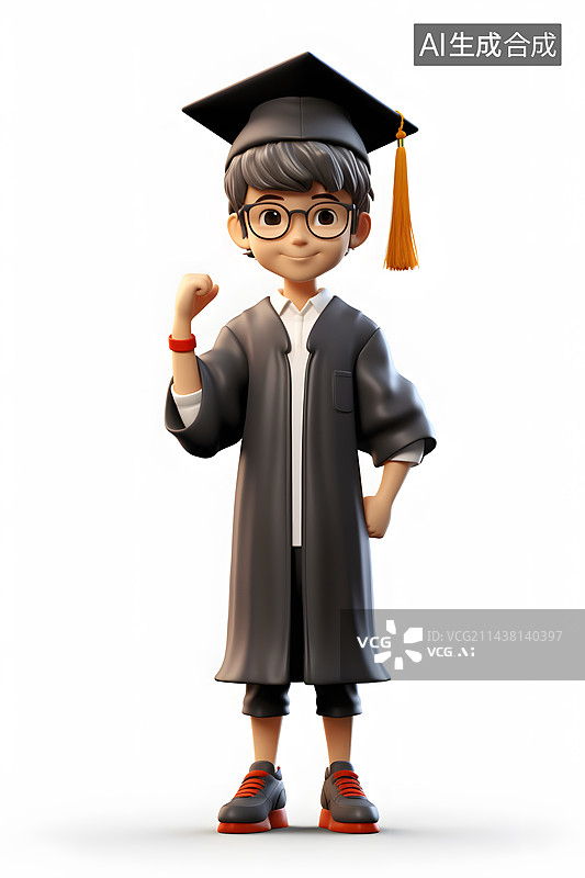 【AI数字艺术】穿学士服学士帽子的毕业生3D渲染图片素材