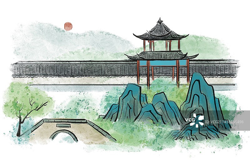 古风水墨风景建筑图片素材