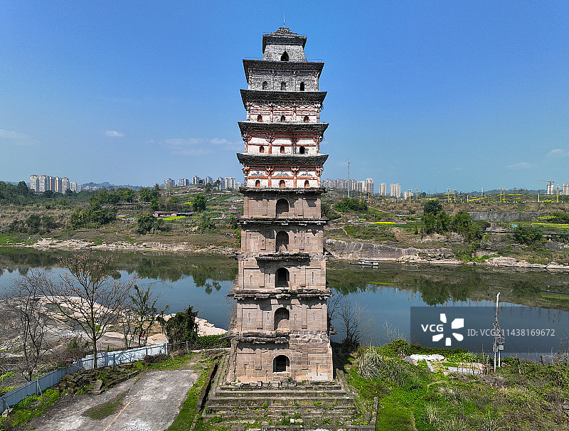 四川省广安市广安白塔奎阁公园奎阁塔航拍图片素材