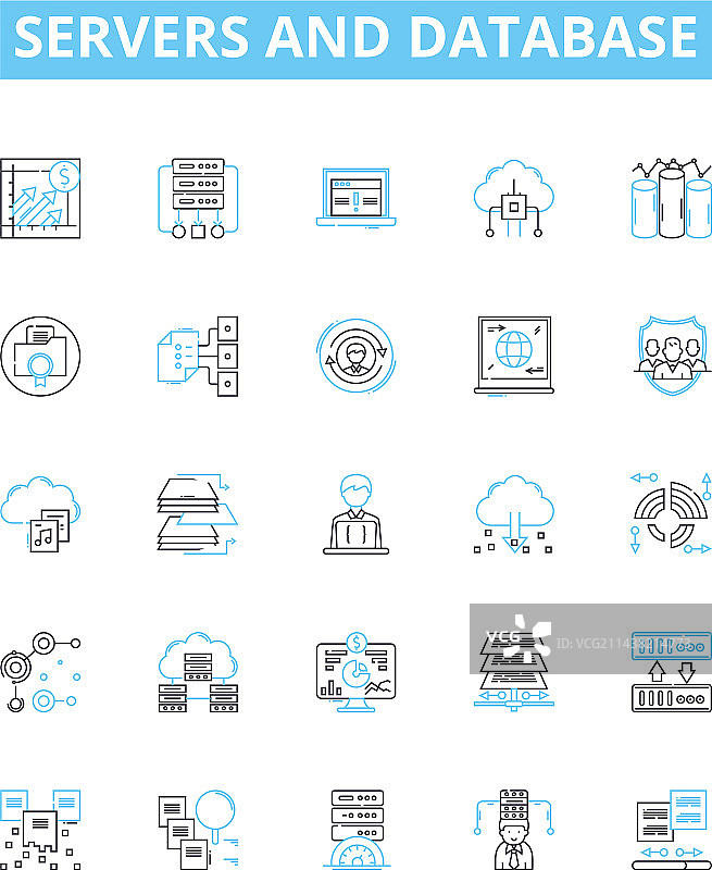服务器与数据库线性图标集图片素材