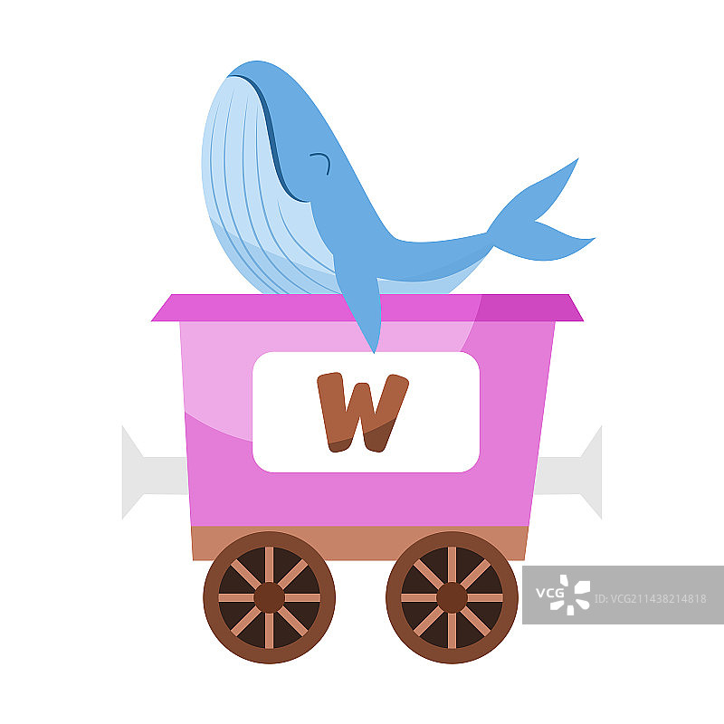 字母W鲸鱼可爱动物彩色字母图片素材