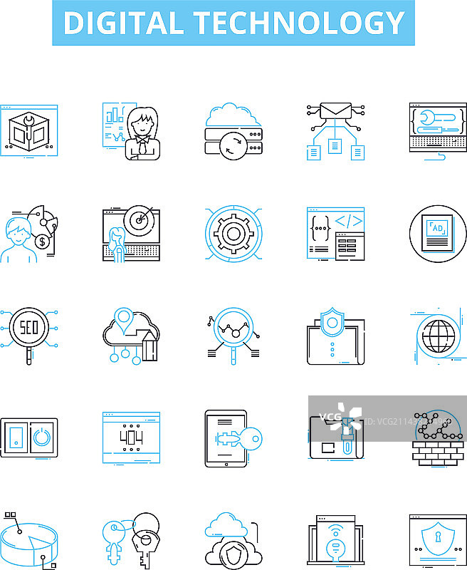 数字技术线性图标集图片素材