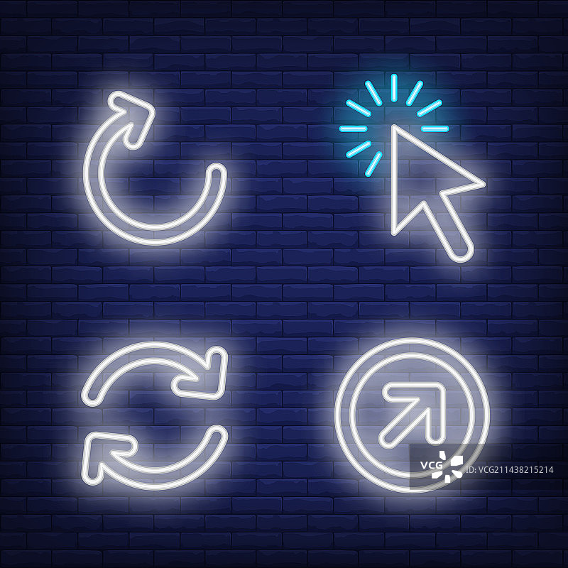 鼠标光标点击和箭头霓虹灯标志集图片素材