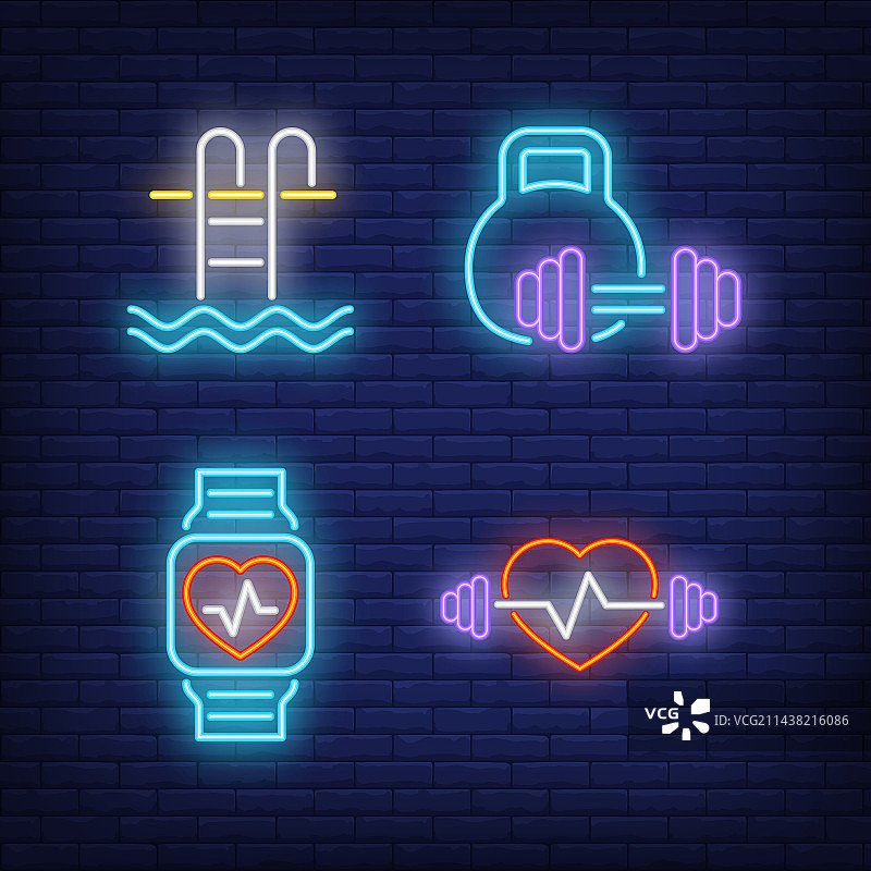 健身俱乐部游泳池霓虹灯标志图片素材