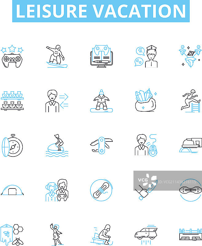 休闲度假线性图标集图片素材