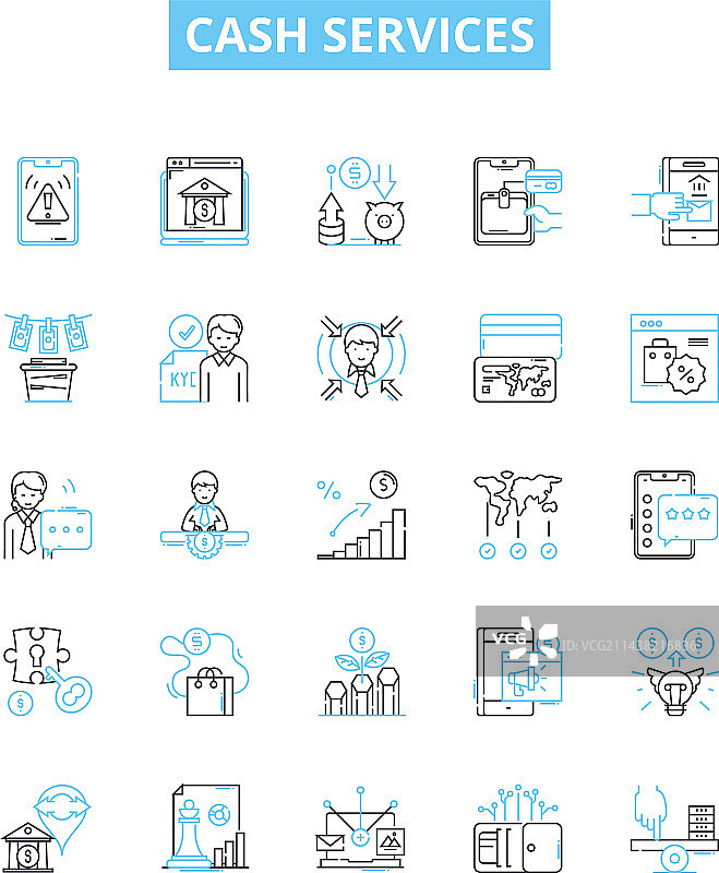 现金服务线性图标集图片素材