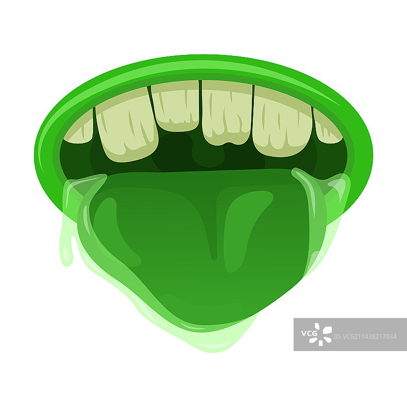 卡通怪物：绿色与弯曲的牙齿图片素材
