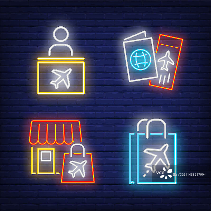 航空旅行免税店霓虹灯标志图片素材