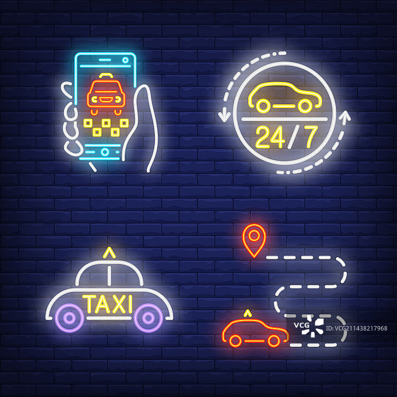 出租车预订App出租车路线霓虹灯标志图片素材