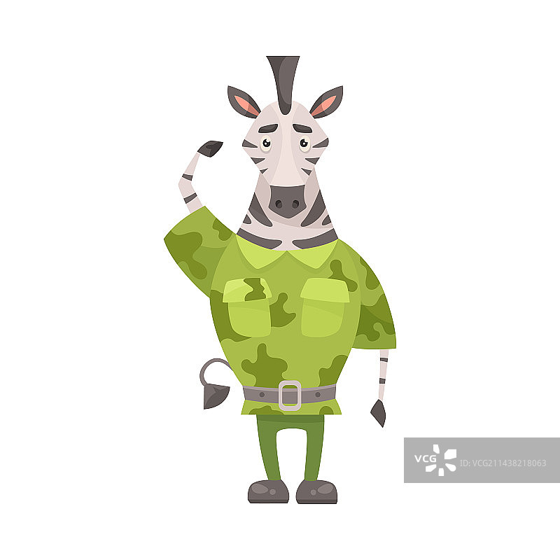 迷彩卡通风格的可爱斑马角色图片素材