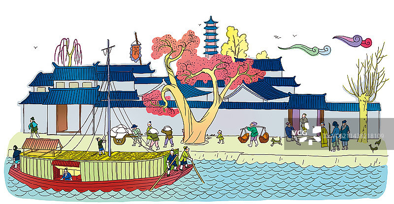 古代小场景插画图片素材