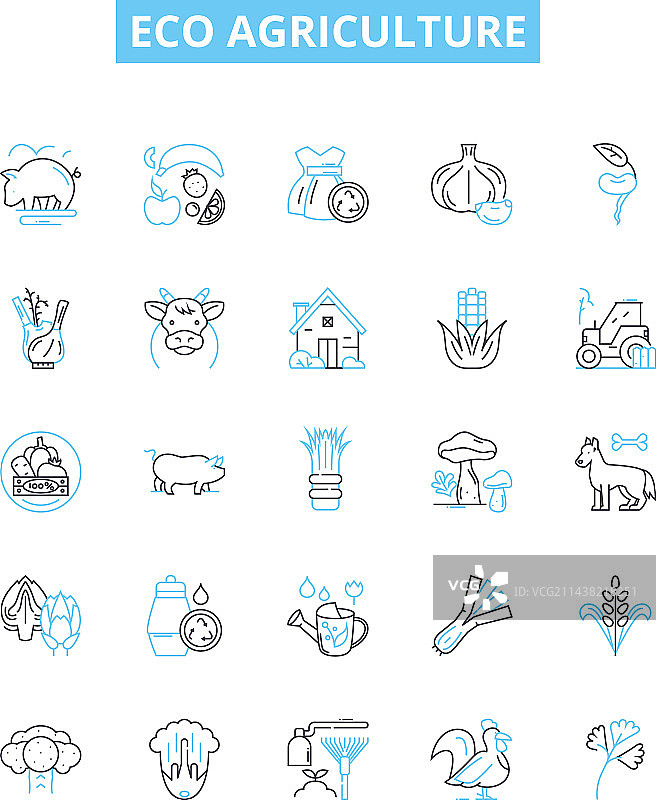 生态农业线性图标有机集合图片素材