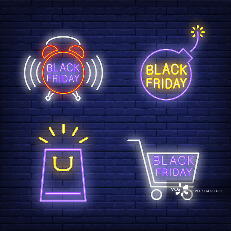 黑色星期五促销霓虹灯购物袋图片素材