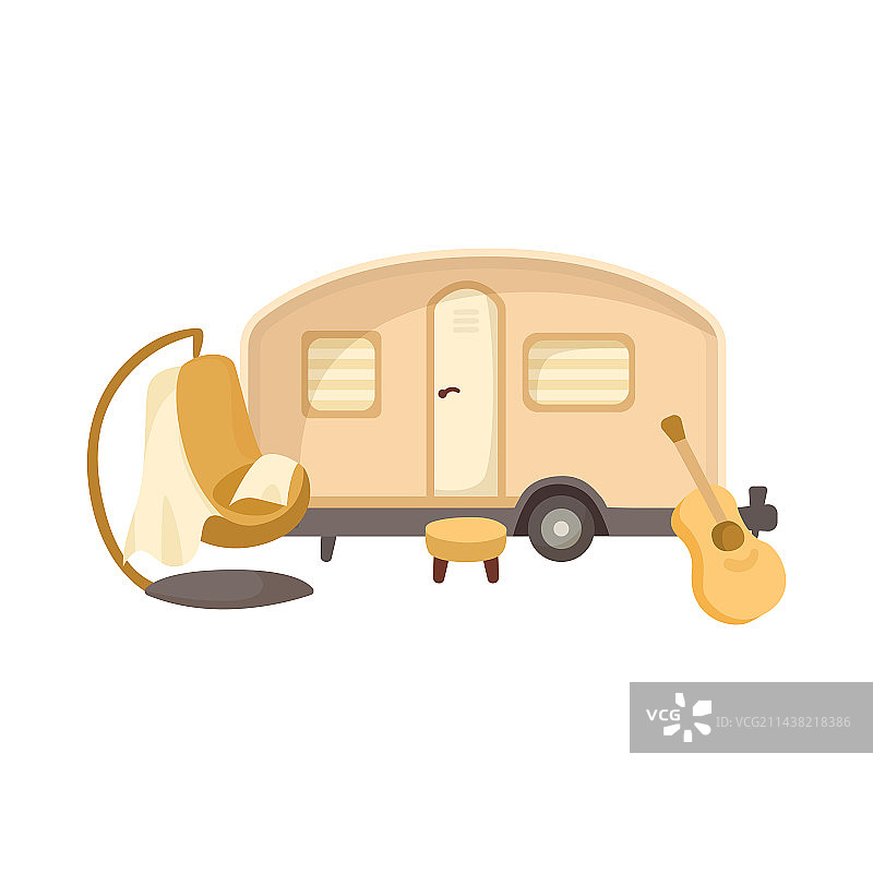 带有椅子和吉他卡通的房车或拖车图片素材