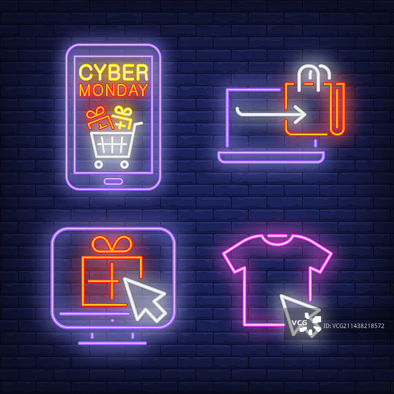 在线购物电脑小工具和T恤霓虹灯图片素材