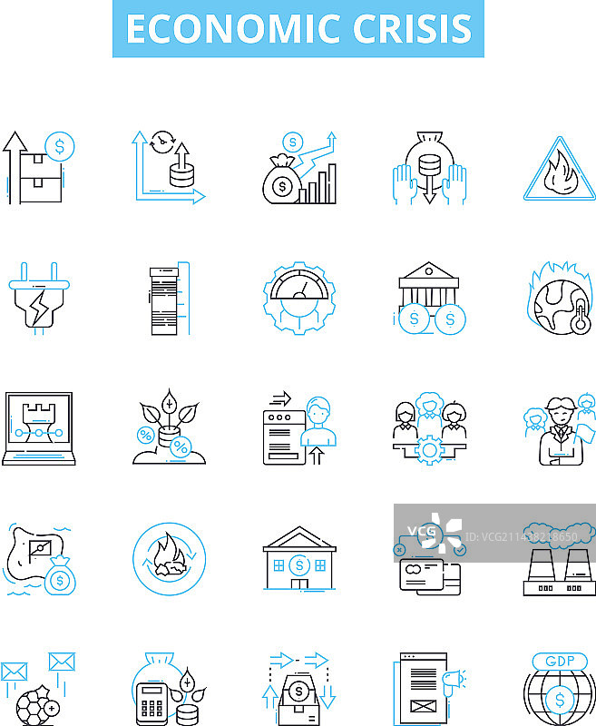 经济危机线性图标集图片素材
