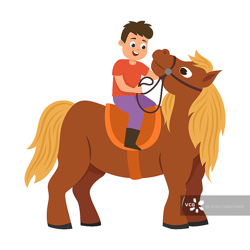 快乐的男孩骑马图片素材