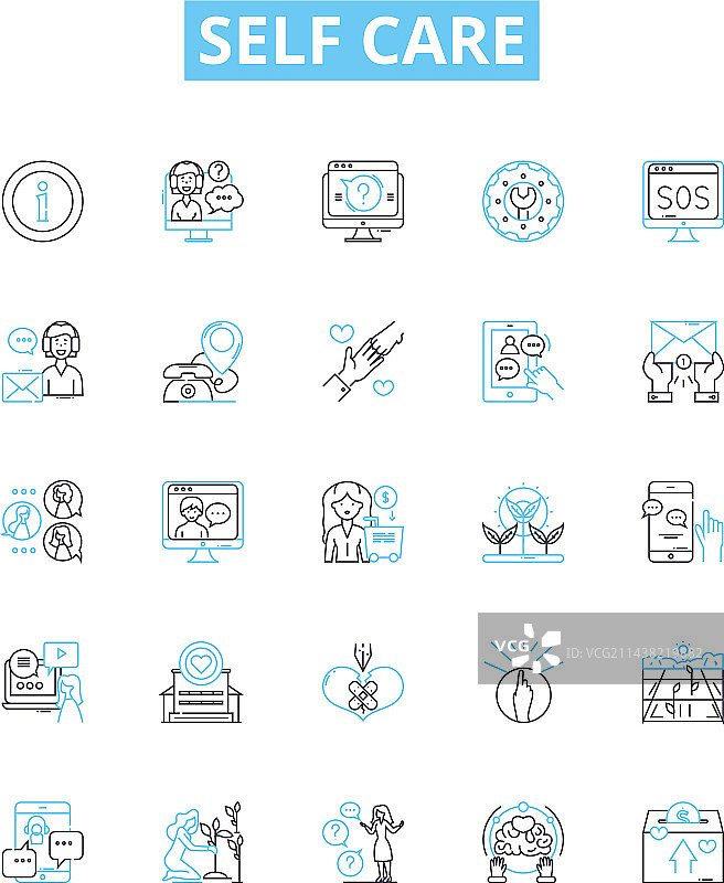 健康卫生自我保健线性图标集图片素材