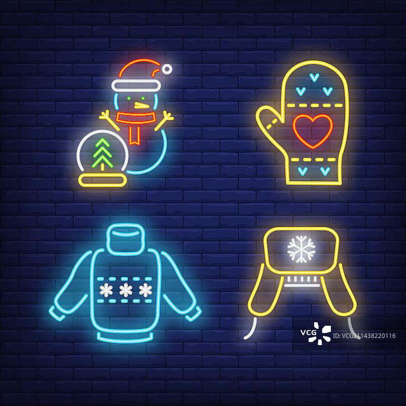 冬季霓虹灯标志：雪人毛衣图片素材