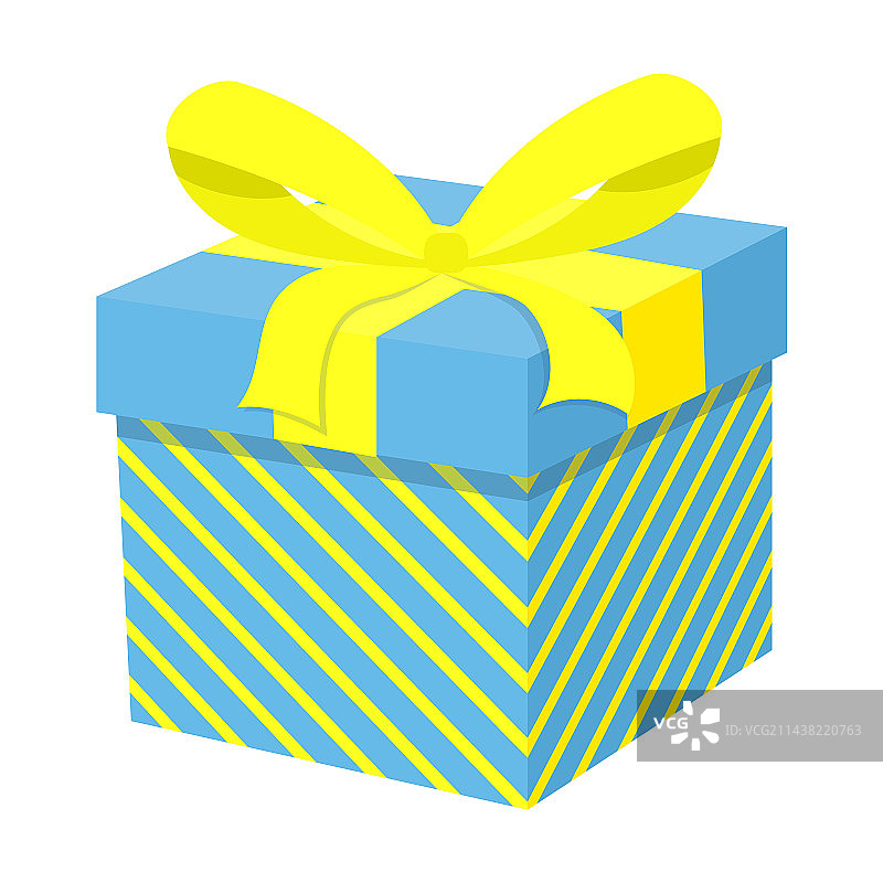 白色背景上的蓝色条纹黄色蝴蝶结礼品盒图片素材