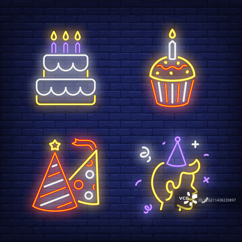 生日庆祝霓虹灯标志蛋糕蜡烛套装图片素材
