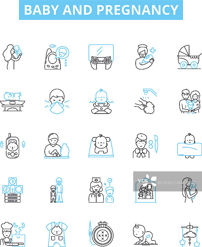 婴儿和孕妇系列线性图标图片素材