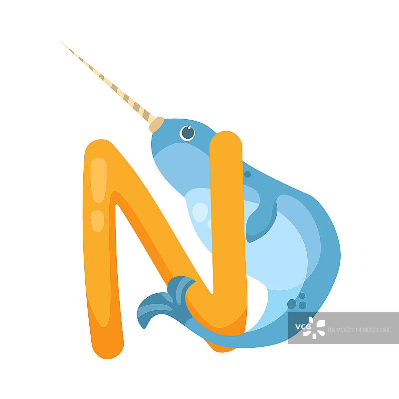 独角鲸与字母N图片素材