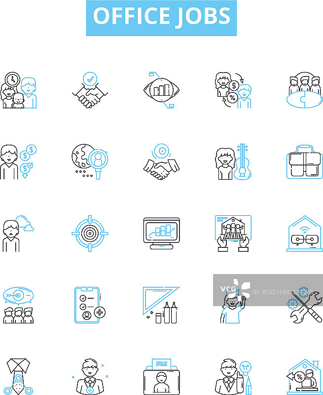 办公室文员职位线性图标合集图片素材