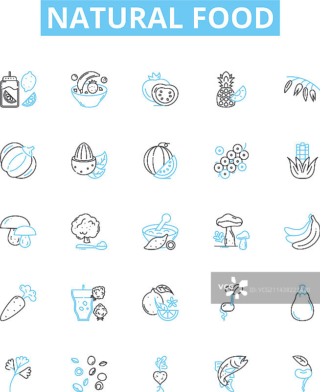 天然食品线性图标集，有机完整图片素材