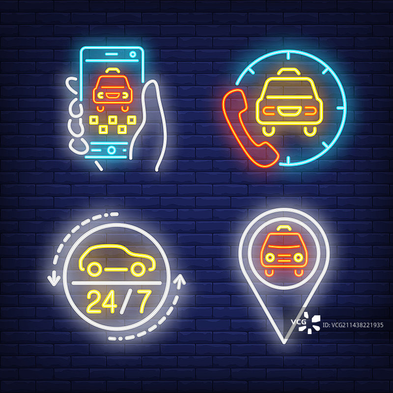 出租车服务和预订App霓虹灯标志图片素材