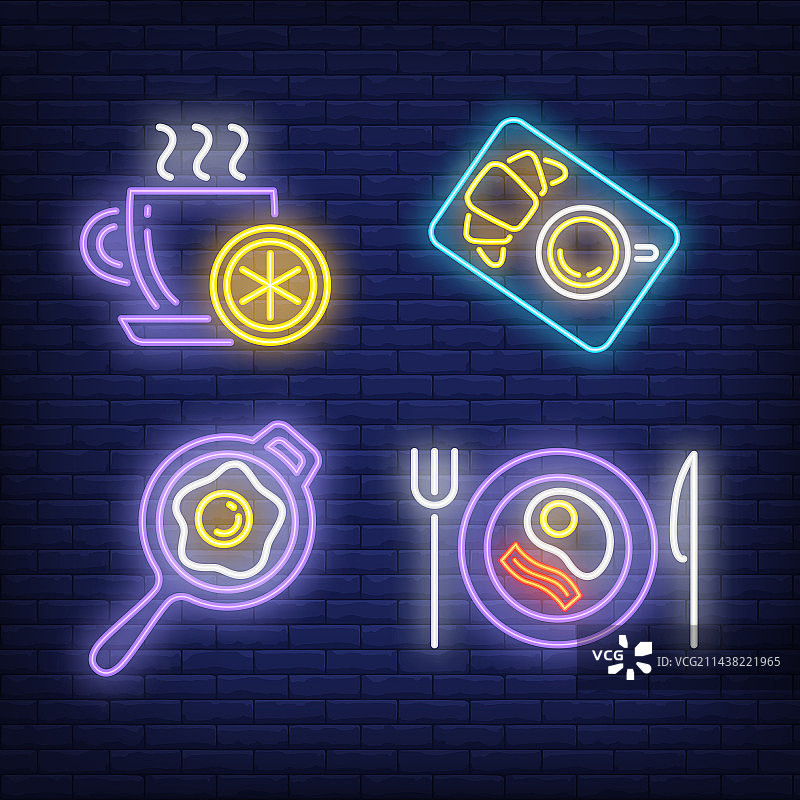 煎蛋咖啡茶霓虹灯标志图片素材