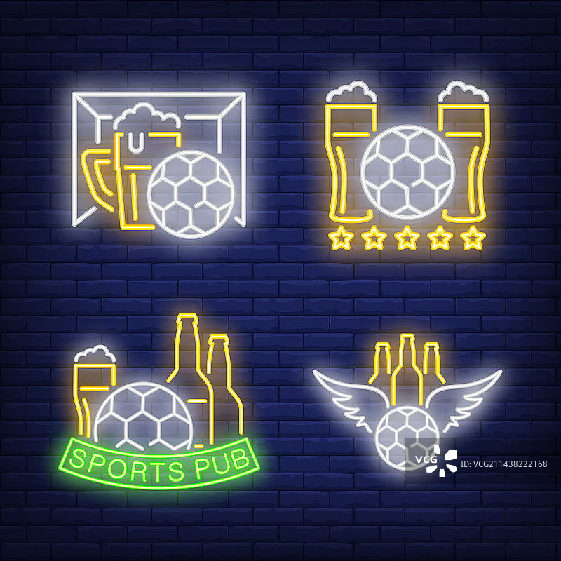 运动酒吧霓虹灯标志：啤酒杯和瓶子图片素材