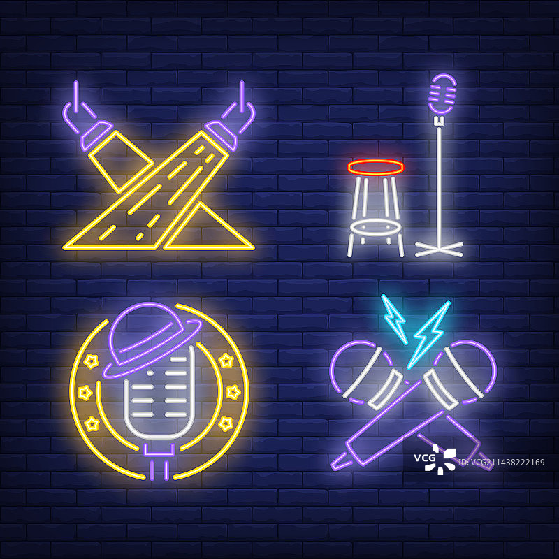 聚光灯和麦克风霓虹灯标志图片素材