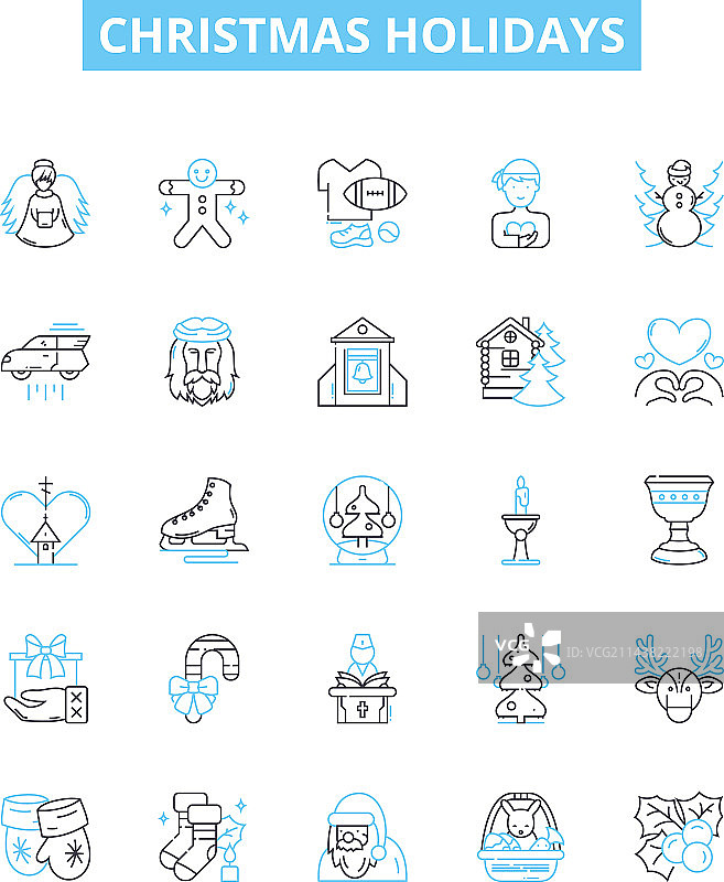 圣诞节假日线性图标集图片素材