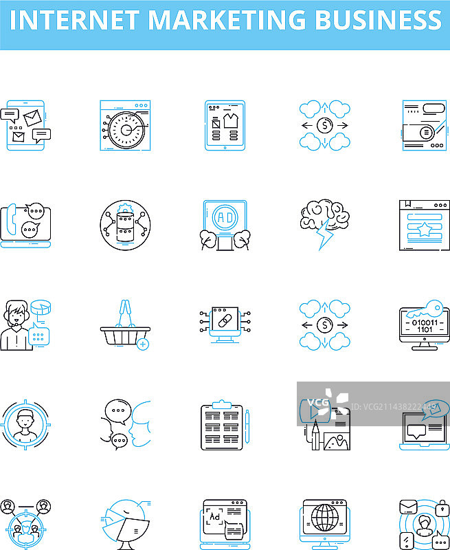 互联网营销业务线性图标集图片素材