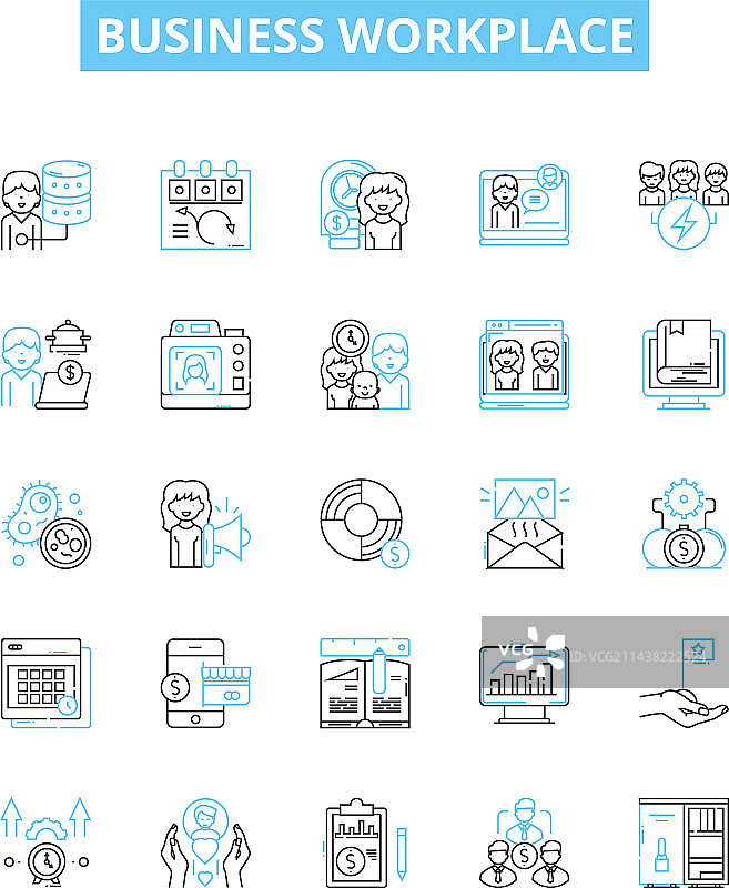 商务工作场所线性图标合集图片素材