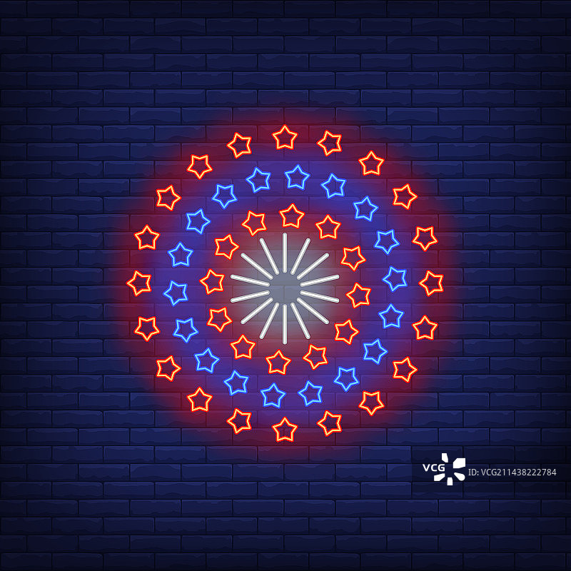 红色和蓝色星星霓虹灯标志圈图片素材