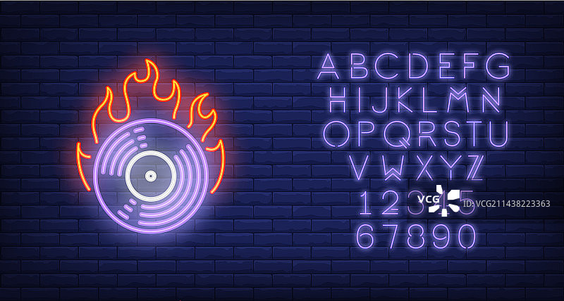 燃烧的黑胶唱片霓虹灯图片素材